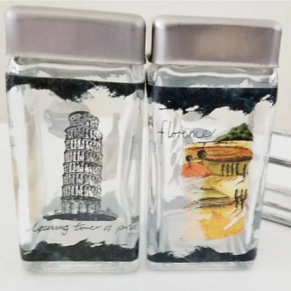 Italy salt and pepper shakers with caddy